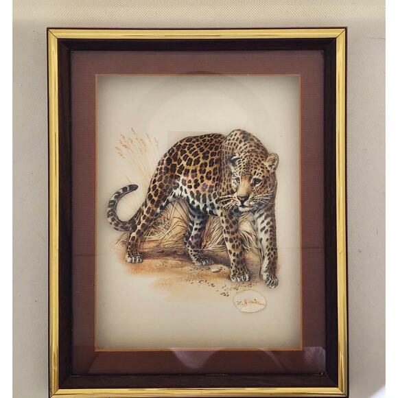 PICTURE-PAPER ART-3D ART-Leopard-Cat-Wild Animal-Brown-Framed-10.5 in x 8.5 in - Picture 1 of 13